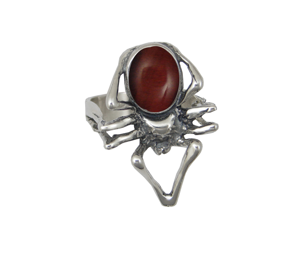 Sterling Silver Big Spider Ring With Red Tiger Eye Size 8